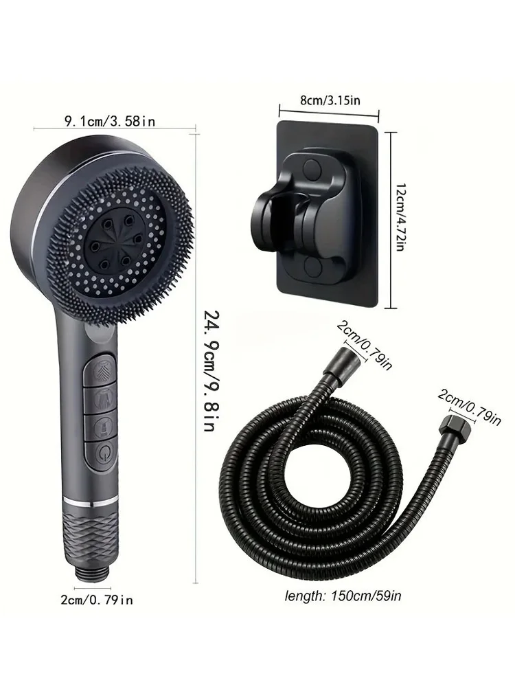 Pommeau de douche autonettoyant, 4 Modes, avec brosse en Silicone, arrêt à une touche, Massage de l'eau, pomme de douche ABS haute pression avec filtre