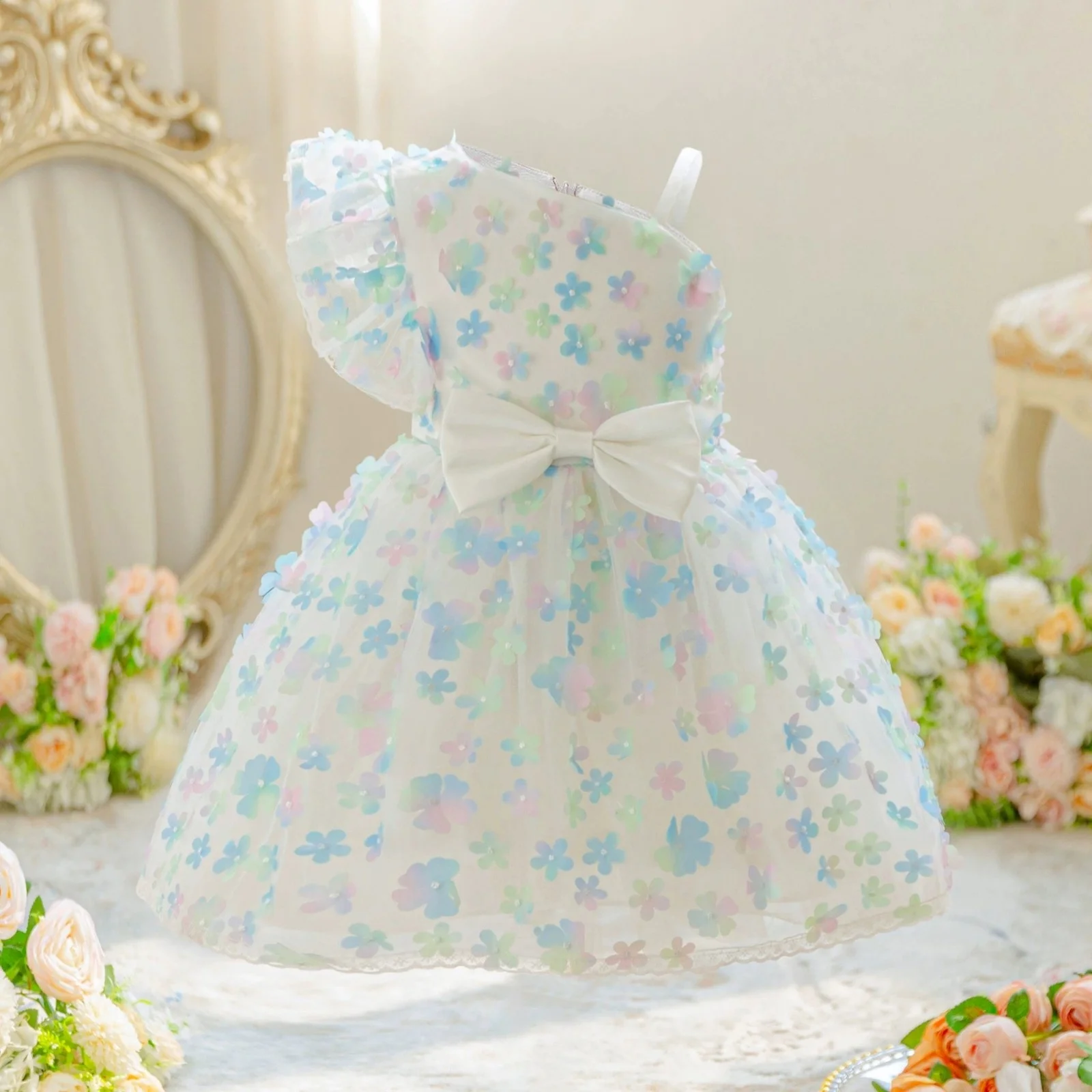 

Высококачественное модное сетчатое платье для церемонии дня рождения, свадьбы, платье принцессы с цветочным узором для девочек, торжественное вечернее платье принцессы с красивым принтом