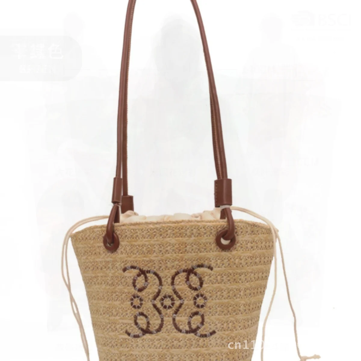 Women's Woven Straw Bag 2024 Summer Rattan Shoulder Bag for Beach Vacation Polyester Trendy Sewing Thread Element