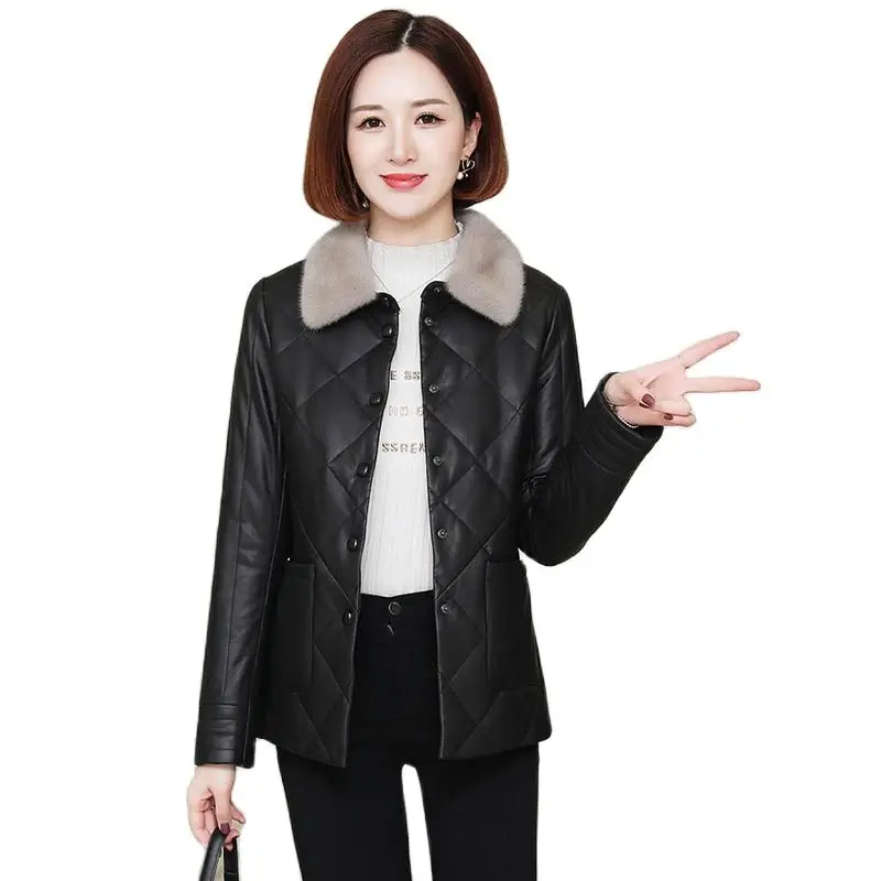 

Non-cracking Pipi Coat Cotton-padded Women's Loose Short Winter New Lined Cotton Thick Leather Fur Collar Slim Coat Tide