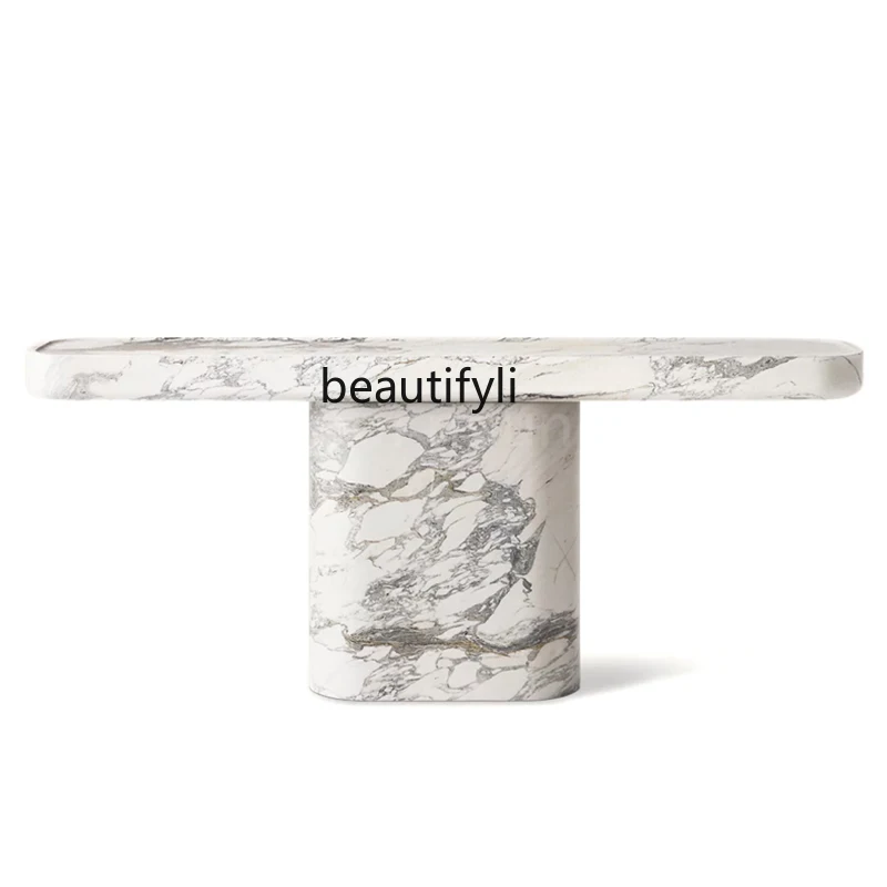 Light luxury marble entrance table  simple large white entrance table against the wall   end view table narrow strip case