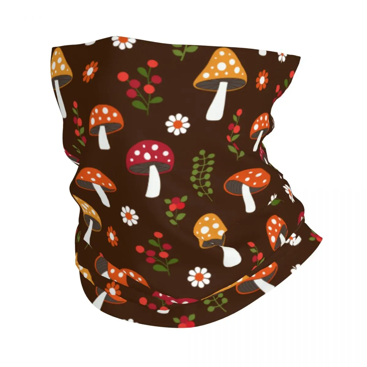 Custom Mushroom Pattern With Flowers Bandana Winter Neck Warmer Men Windproof Wrap Face Scarf for Hiking Gaiter Headband