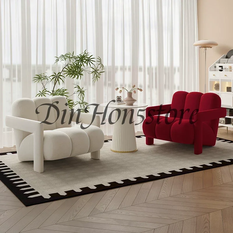 Cream Wind Lazy Sofa Chair, Lamb Wool Leisure Chair, Living Room Balcony Bedroom Single