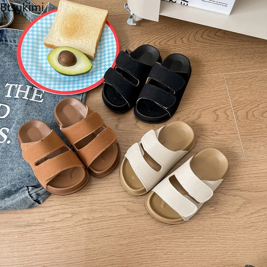 Kids Summer Slippers Boy Simple Open-toe Girls Causal Slip-on Shoes Fashion Trend Classic Children Outdoor Flat Slippers Soft