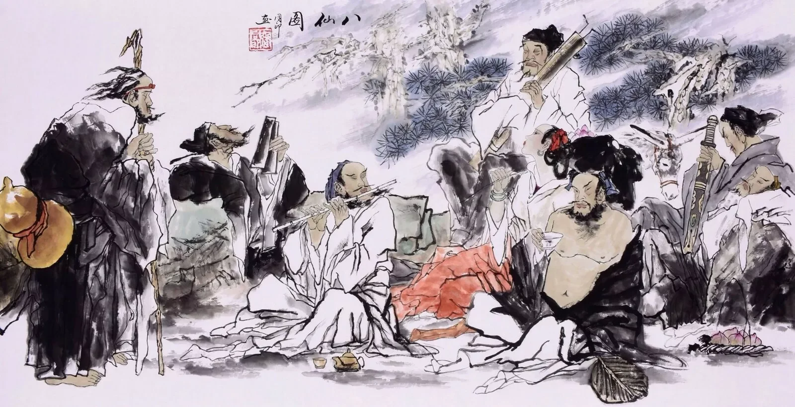 ORIGINAL ASIAN ART CHINESE FIGURE PAINTING-Eight Immortals cross sea Art Picture Print Silk Poster Living Room Decor Home Wall