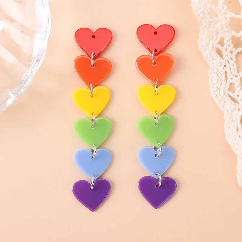 4 Pcs /Lot Cute Rainbow Heart Charms Two Side Print  Acrylic Creative Jewlery Findings For Diy Making