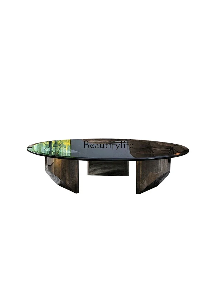 

FG11Italian Minimalist round Tea Table Creative Suspension Tempered Glass Tea Table Modern Art Triangle