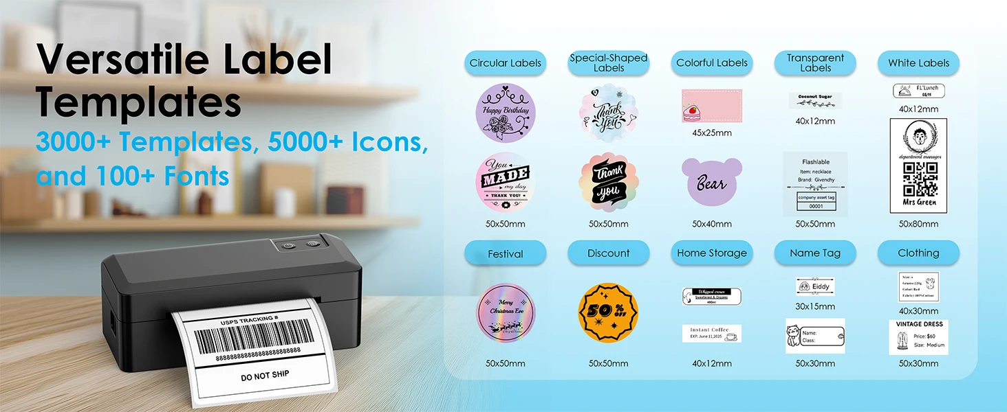 Thermal Shipping Label Printer, 4x6 Bluetooth Label Printer for Small Business and Home, Supports iPhone, Android, Windows, Mac, Chromebook