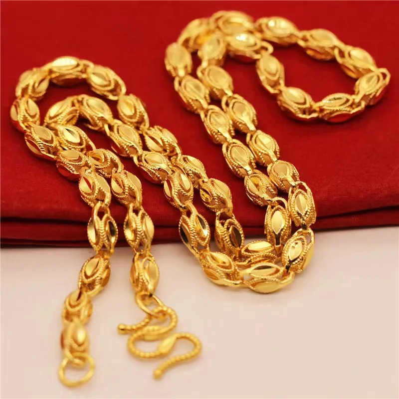 

18K Gold 999 Wheat Twist Necklace for Men, Chunky Bold Statement Chain, Luxurious Fashion Jewelry Birthday Gift