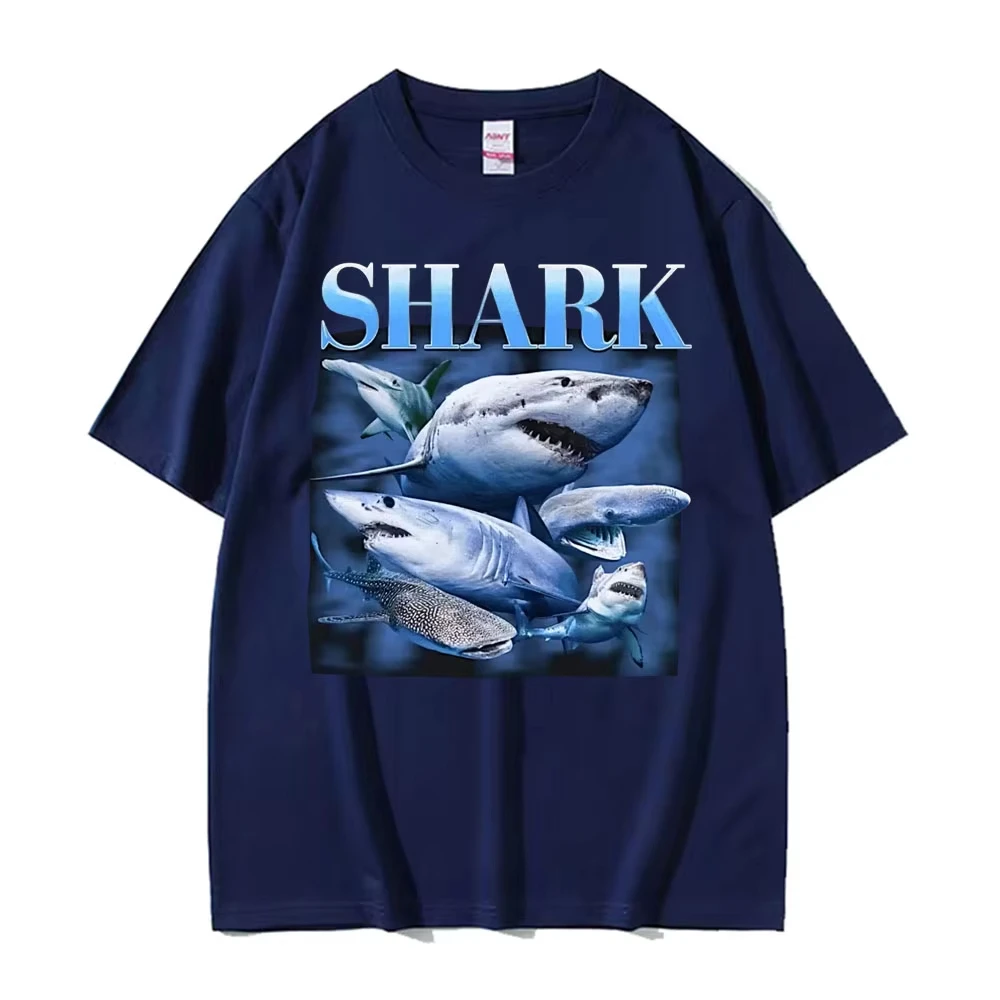 Funny Shark Vintage T-shirts Hammerhead Whale Great White Shark Animal Meme T Shirt Men Women Oversized 100% Cotton T-shirt Tops