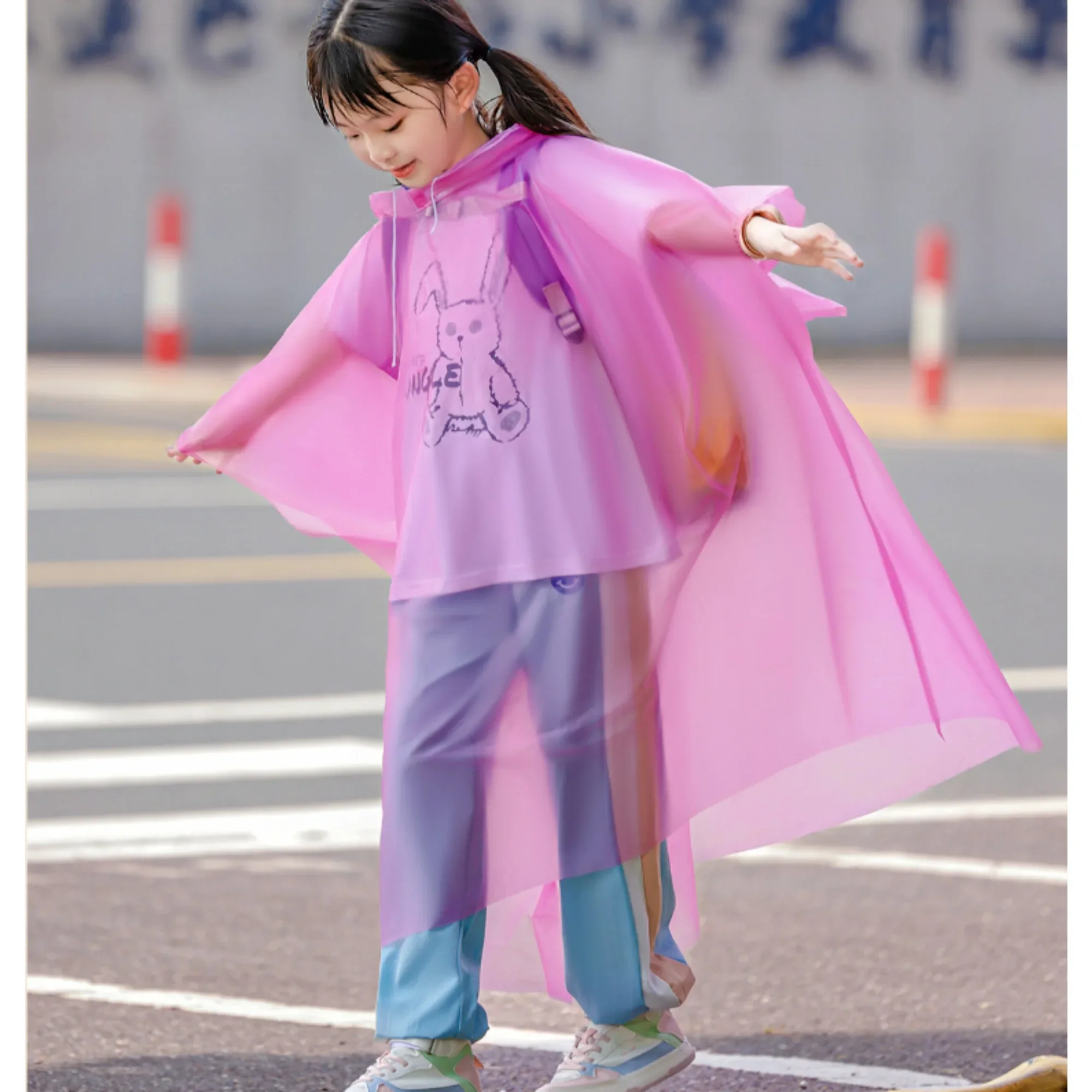 Children Boy Girl Rainwear Waterproof Hooded Rain Coat Outwear Poncho Raincoat Cover Up for Kids 100 to 160cm Height