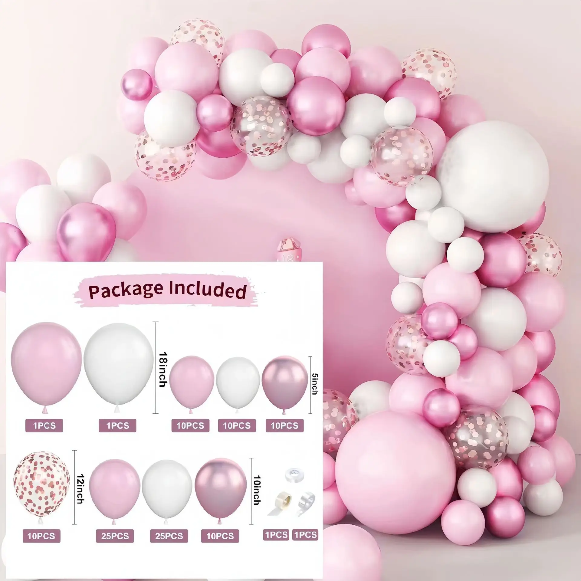 

1Set Pink Balloon Garland Arch Kit Happy Birthday Party Decorations Confetti Ballons Baby Shower Baloon Wedding Decor Globos