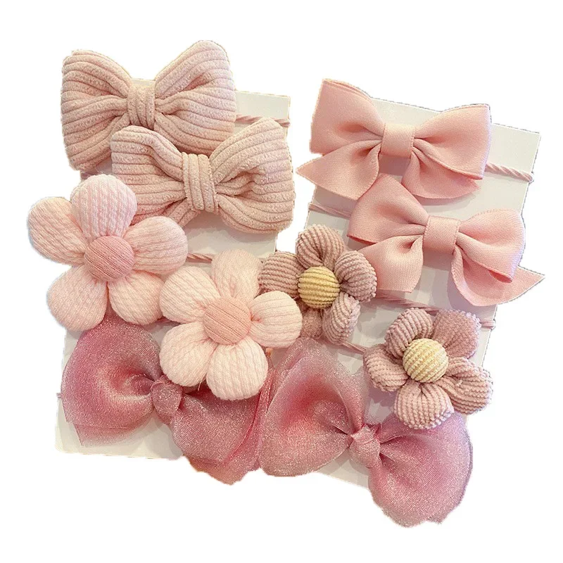 10 pz/set Big Bow Flower fasce elastiche per capelli bambini ragazze cravatte per capelli dolci fasce per capelli accessori per capelli elastico per bambini