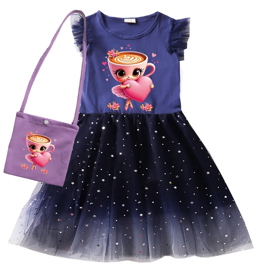 

Ballerina Capuccina Italian Brainrot Dress Kids Summer Dresses Girls Flying Sleeve Princess Vestido Child Birthday Party Costume