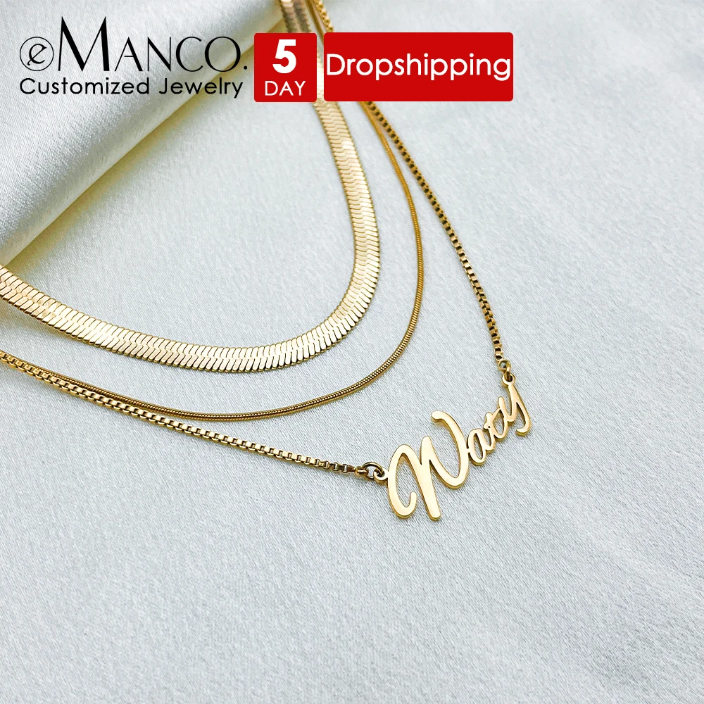 EMANCO  Customized Name Necklaces Women's Layered Round Snake Chain Jewelry Stainless Steel Multi-Layered Collarbone Chain