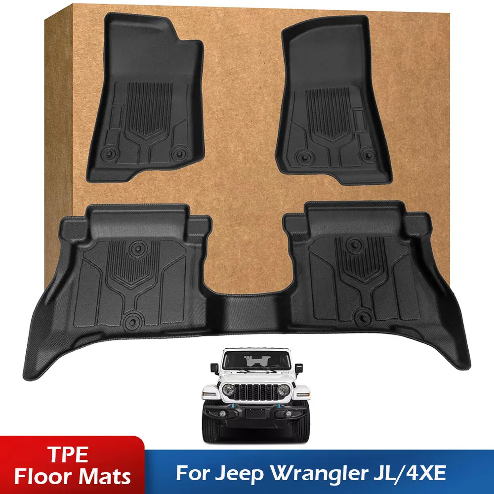 

TPE Floor Mats for Jeep Wrangler JL 2018-2025 & 4XE 4 Doors Waterproof Non-Slip All Weather Protection Cargo Liner Trunk Mat
