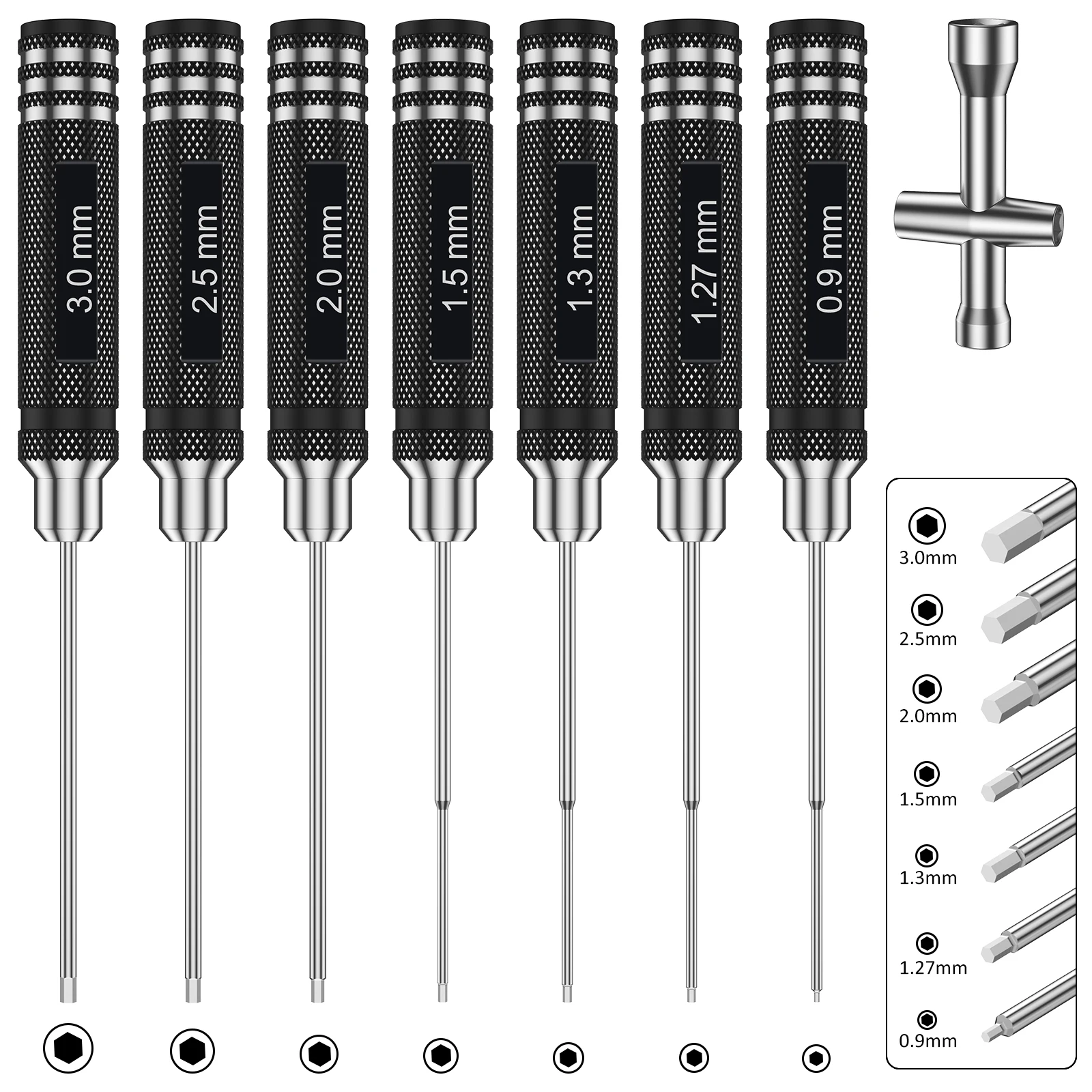 육각 스크루 드라이버 세트, 0.9, 1.27, 1.3, 1.5, 2.0, 2.5, 3.0mm, RC 취미 도구, RC 자동차 비행기 보트 로봇