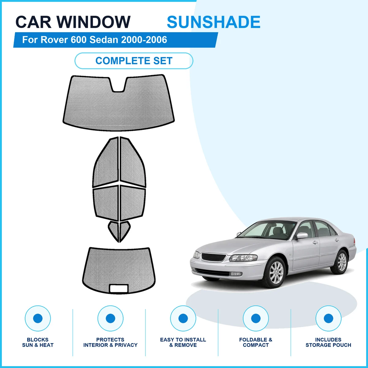 For Rover 600 Sedan 2000-2006 Custom Full Set Window Sunshades Aluminum Foil Suction Cup Anti UV Privacy