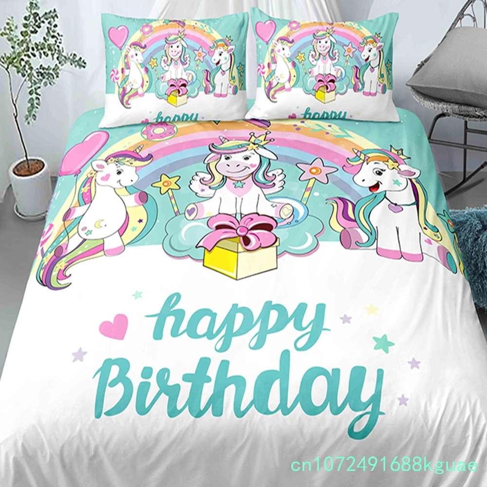 Cartoon Unicorn Cute Duvet Cover Set With Pillowcase Queen King Size 2/3 Pcs Bed Clothes For Kids Adult Polyester Bedding Set