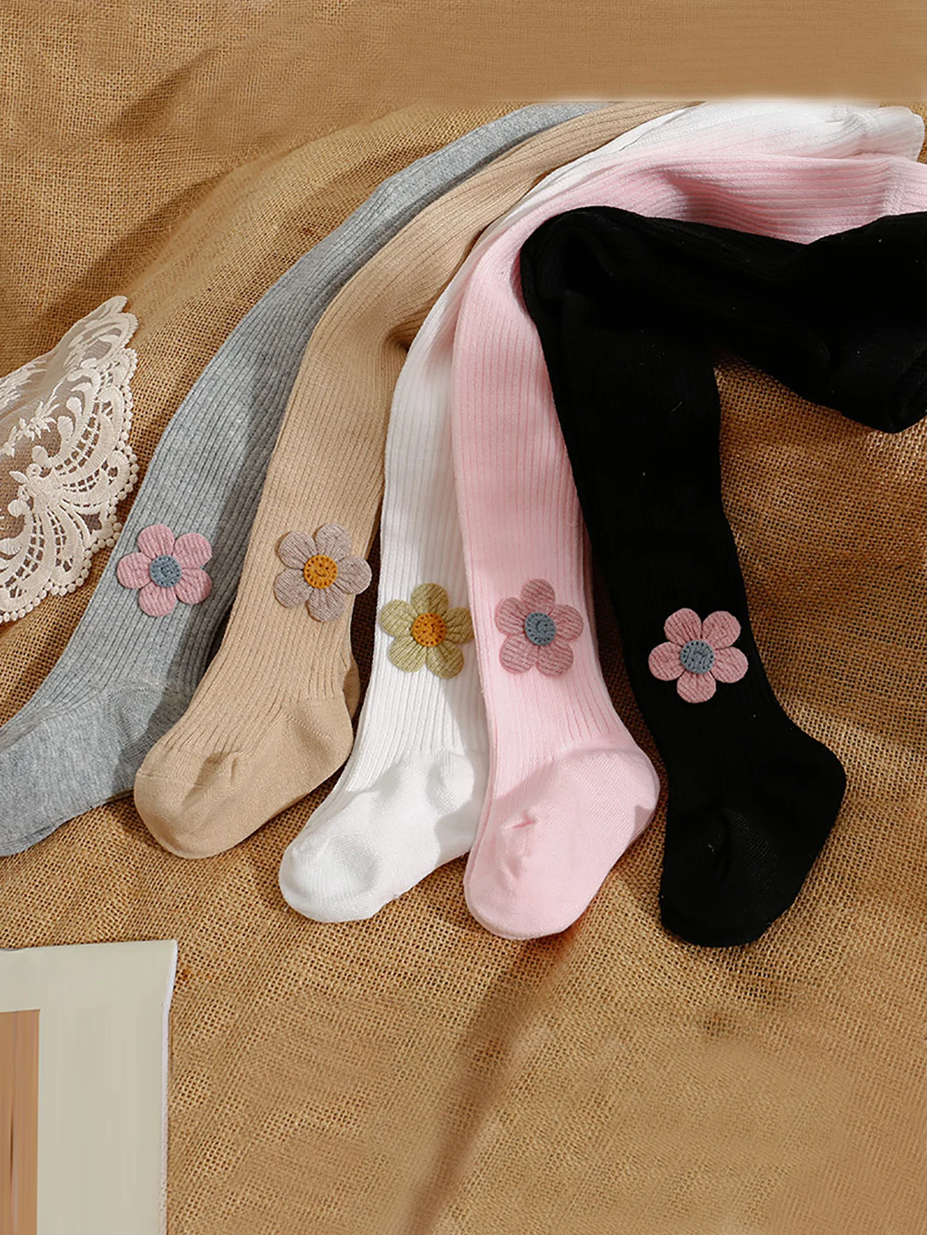 1/5 Pairs Girls Smiley Face Flower Leggings,Fashion Soft Non-Slip Cute Childrens' Pantyhose for 0-12 Years Little Babys and Kids