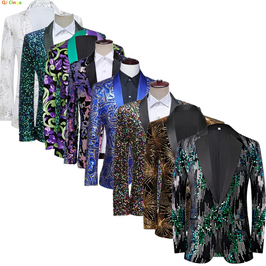 

High-quality Men's Long-sleeve Suit Jacket, Round Metallic Sequin-embellished Formal Coat, Wedding/Party/Performance Blazers.