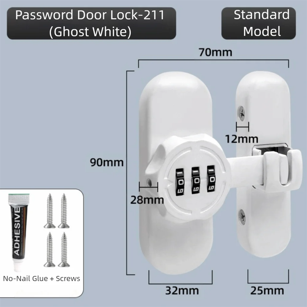 Zinc Alloy Password Lock 90/180 Degree Mechanical Password Combination Lock Luminous Sign 3-Digit Combination Door Bolts