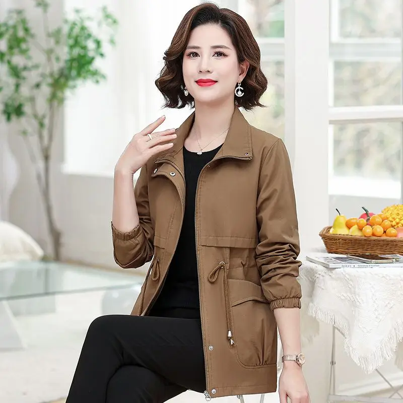 سترة نسائية كاجوال فضفاضة مع جيوب وخصر برباط لملابس الربيع والخريف