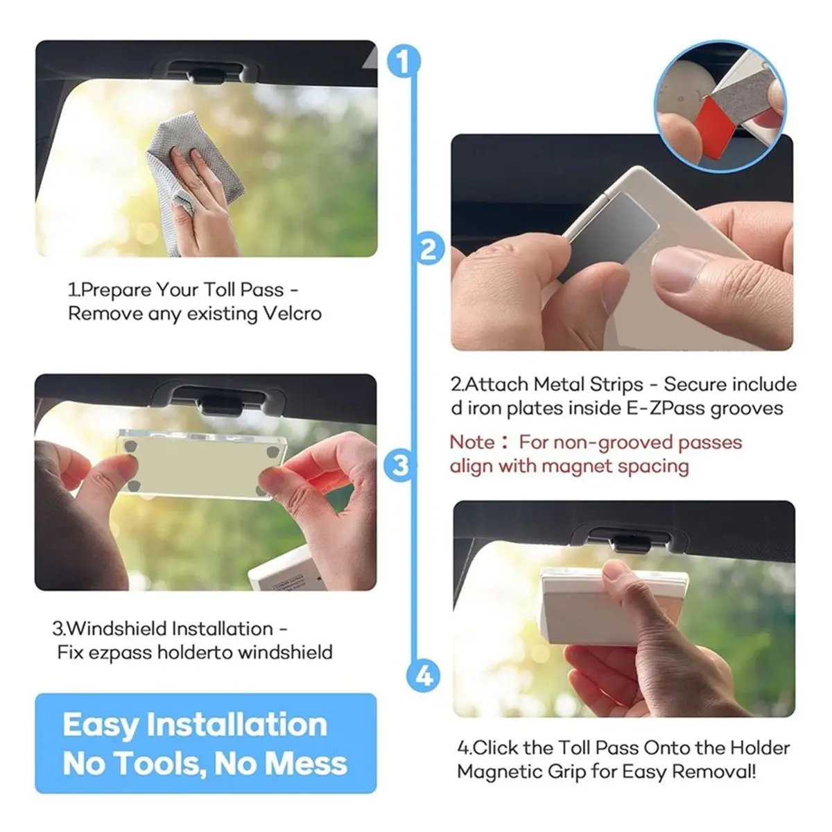 Time Saving Magnetic EZ Pass Holder for Car Windshield Strong Magnetic Mount , UV- Acrylic Toll Tag Holder