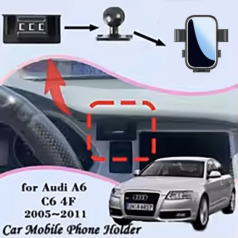 

Car Mobile Phone Holder For Audi A6 C6 4F 2005~2011 360 Degree Rotating GPS Special Navigation Mount Support Sticker Accessories
