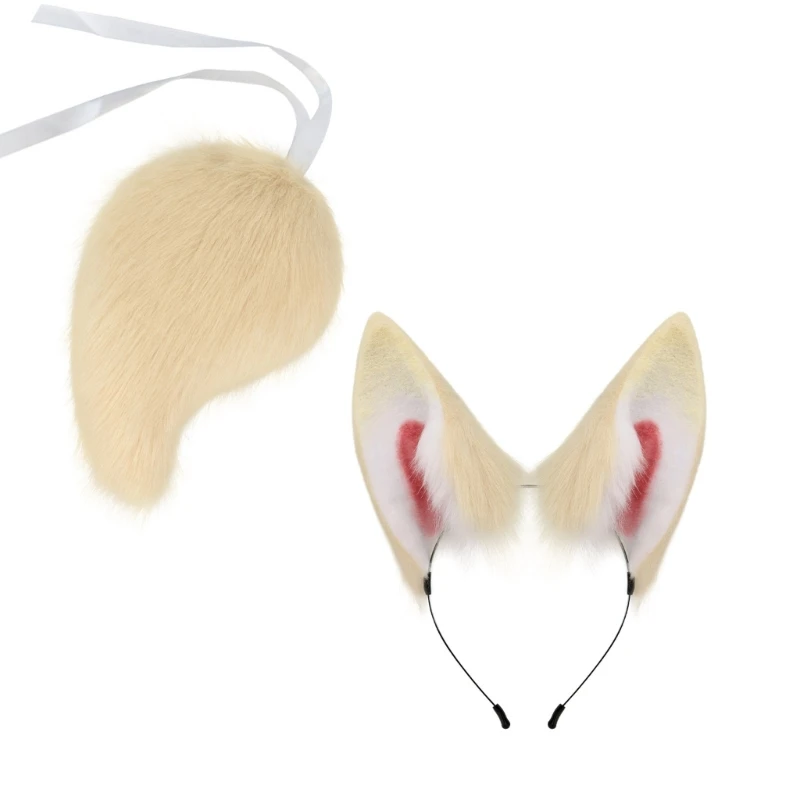 Wolf Foxes Costume Accessories Plush Ear Hairband Tail Halloween Costume Accessories Set for Kid Girl Halloween Cosplay