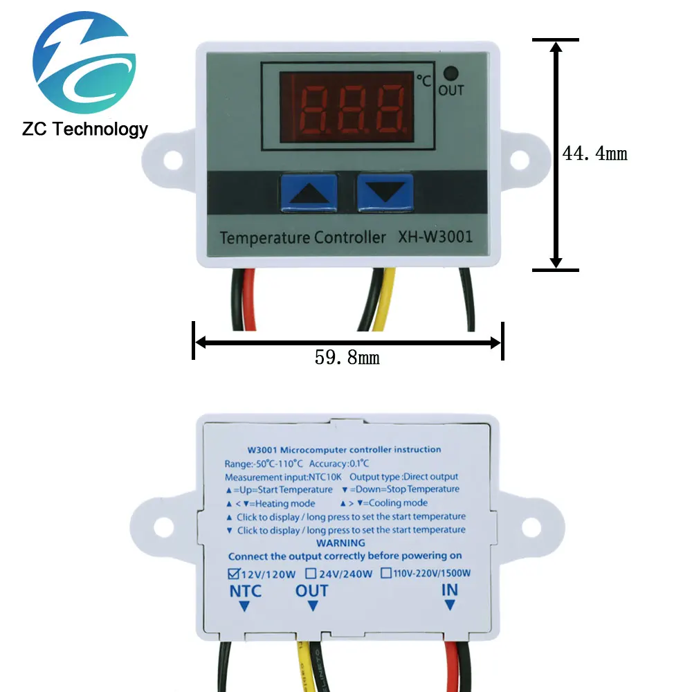 12V/ 24V/ 110V /220V W3001 Digital LED Temperature Controller 10A Thermostat Control Switch Probe XH-W3001