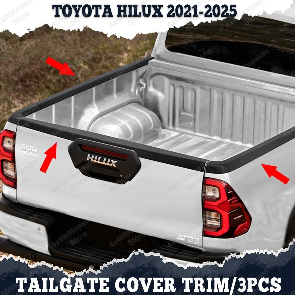 Image of 3-teilige Heckklappenabdeckung für Toyota Hilux REVO N80 2021-2025, Schutzkappe für die Heckklappenschiene, ABS Matt Schwarz