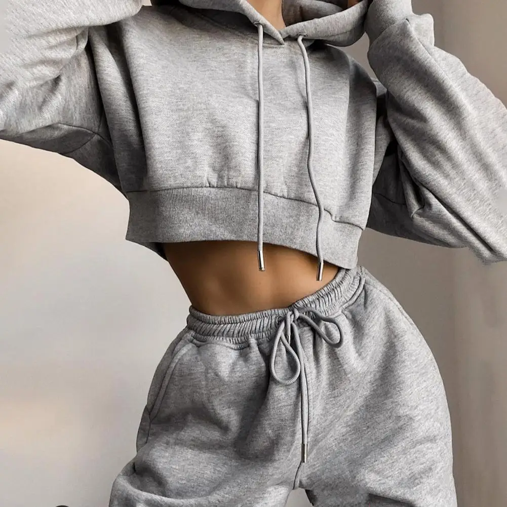 Women Hoodie Pants Set Long Sleeve Thick Hooded crop top sweatshirt sweatpants set 2024 new autumn Winter Tracksuit Sportwear