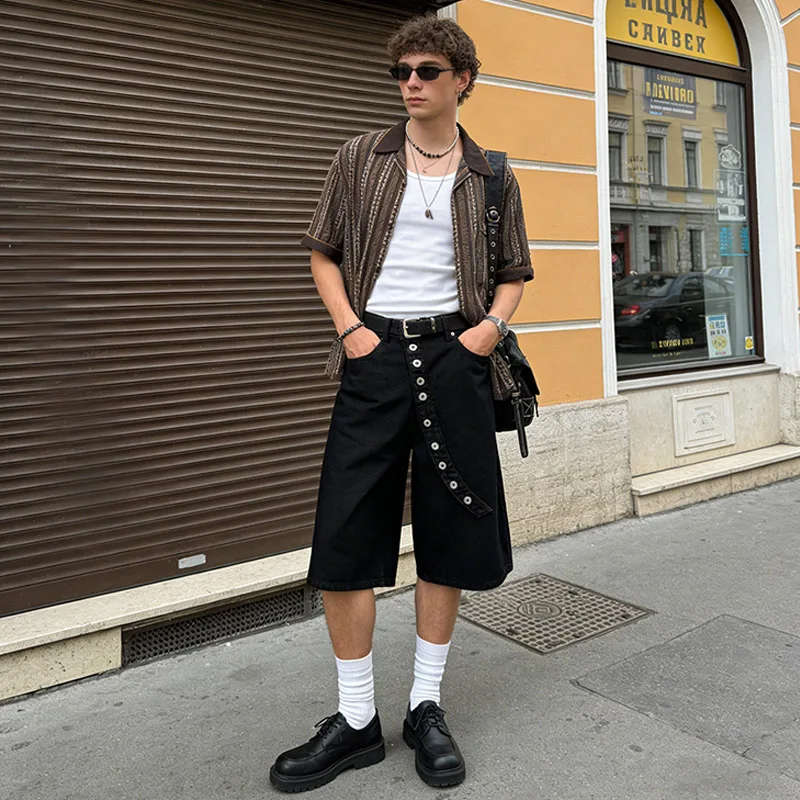 

Модные джинсы с множеством пуговиц в стиле стритстайл для женщин, Harajuku Y2K, новые, в стиле хип-хоп, утягивающие, А-силуэт, брюки 3/4, повседневные джинсы для пар