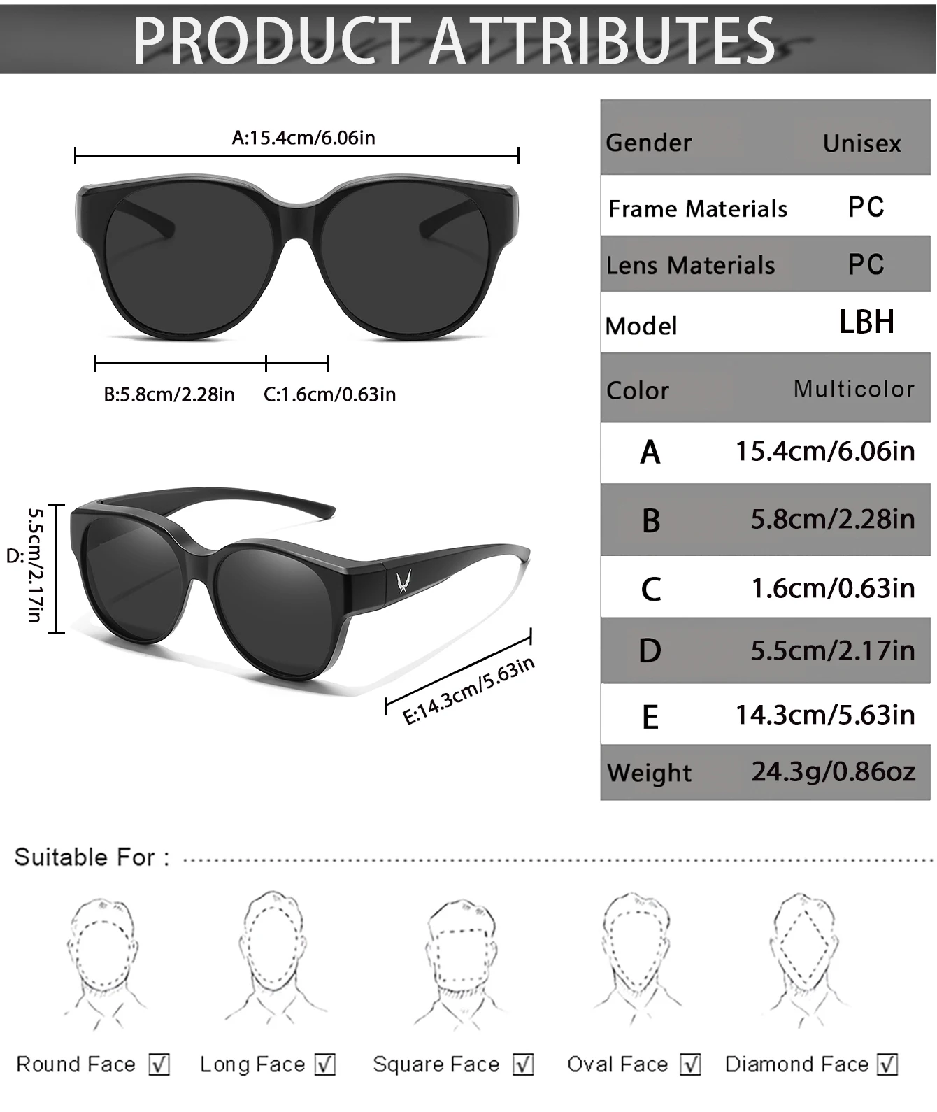 Überbrille mit Box-Cover für Myopie-Brillen, Unisex, runde Sonnenbrille mit UV-Schutz, für Outdoor-Sportarten, Angeln, Wandern, Radfahren – Detail 2