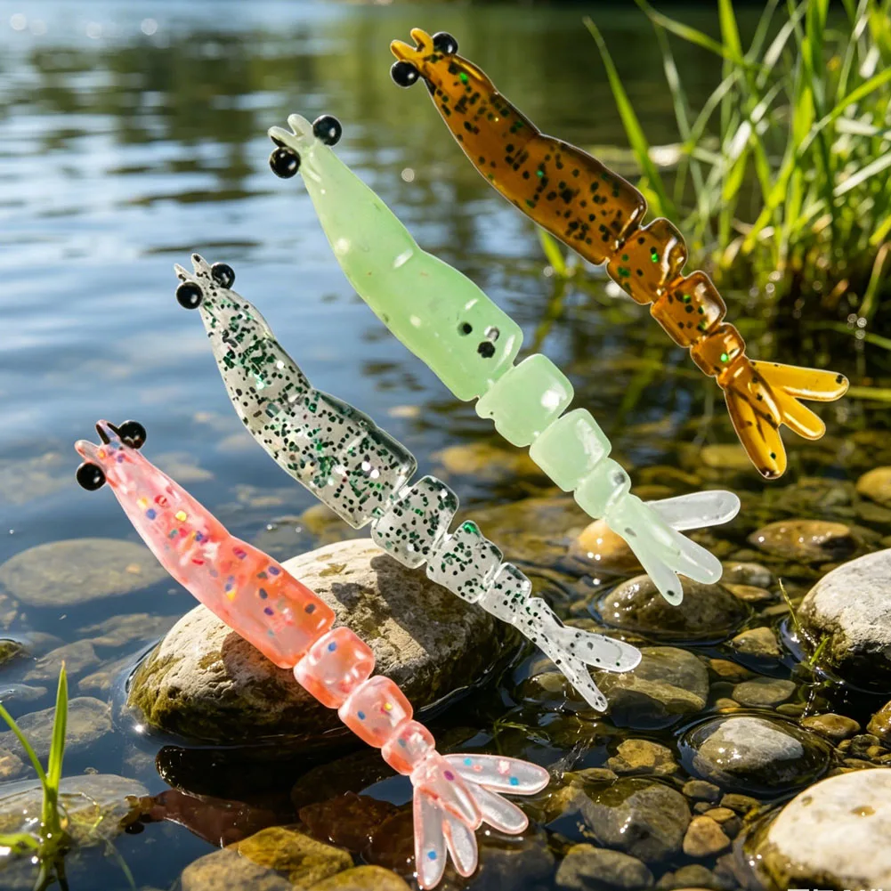 

20pcs Multi-Jointed Shrimp Lure 4cm 6cm Luminous For Mini Ultra-Realistic Shrimp Biomimetic Soft Bait Fishing Artificial Bait