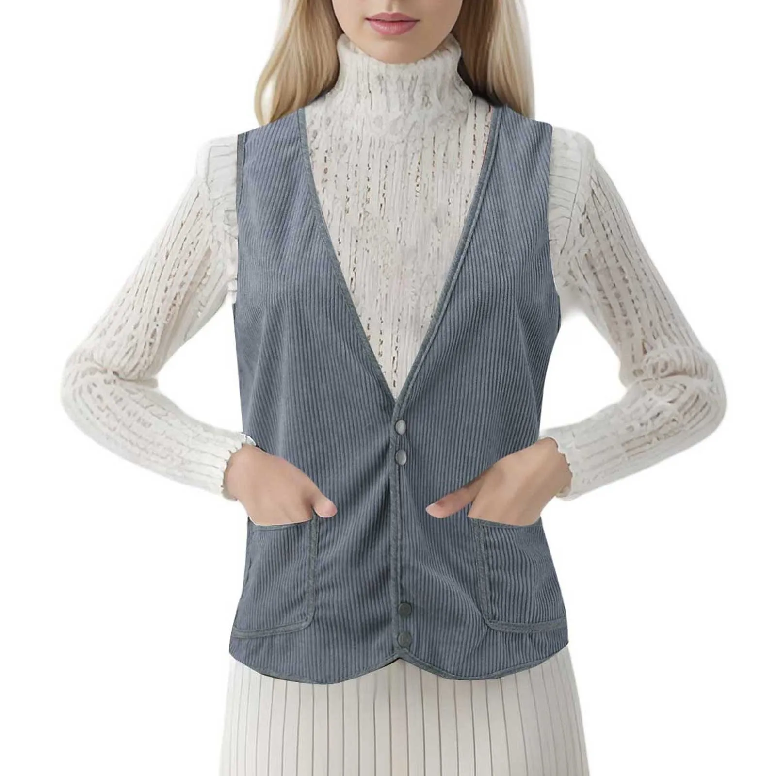 2024 Autumn Single Breasted Vest Jacket Women New Warm Sexy V Neck Pocket Sleeveless Vests Female Waistcoat Coat жилетка женская