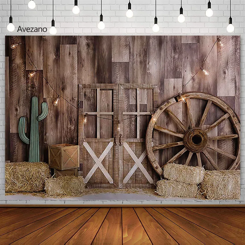 

Happy Birthday Backdrop Western Cowboy Cactus Wood Storehouse Farm Boy Portrait Backgrounds for Photography Photo Studio Props