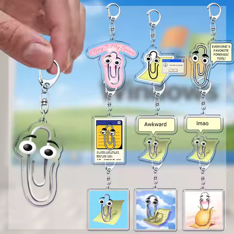 Funny Clippy Meme Keychains for Accessories Bag Cute Office Creative KeyChain Ring Jewelry Fans Gifts Keyrings