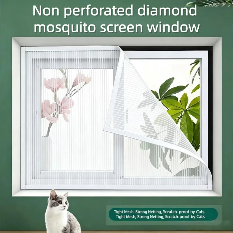White self-adhesive screen windows, mosquito net curtains, simple stripes, ultra-fine mesh support customized sizes