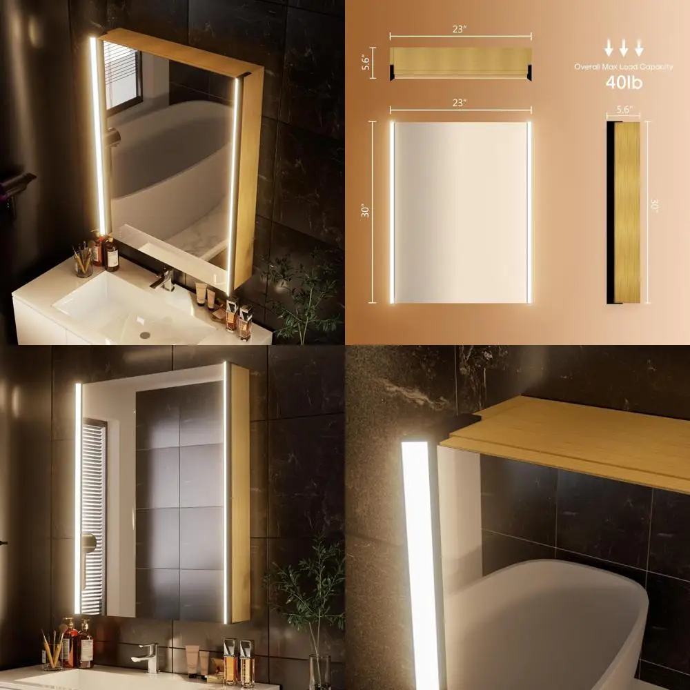 

30 Inch by 23 Inch LED Illuminated Medicine Cabinet with Mirror, Waterproof Wood Frame, Adjustable Brightness, 3000K to 5500K Co