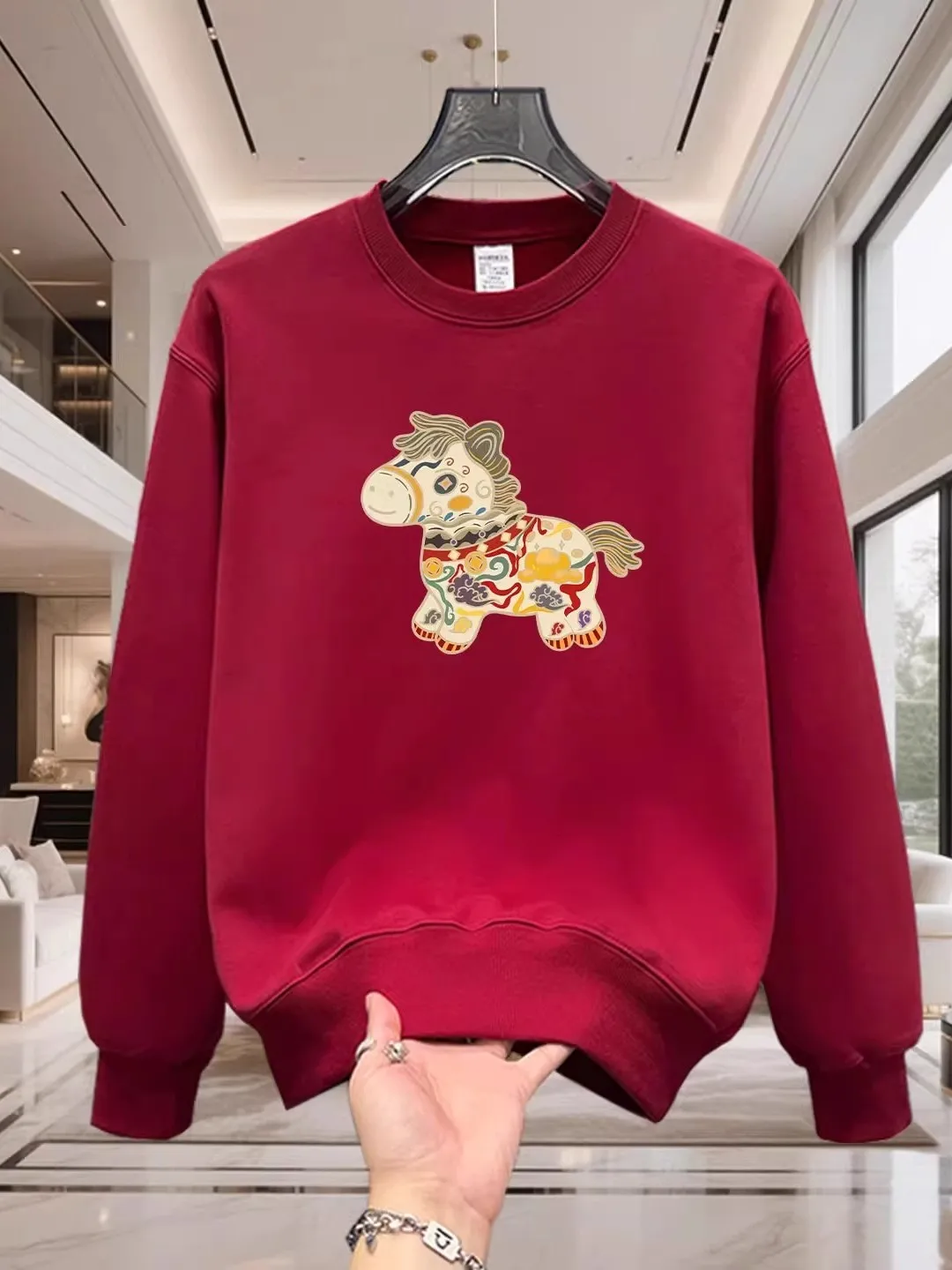 

Мужская толстовка большого размера с круглым вырезом и флисовой подкладкой, осенне-зимняя, модная, брендовая, с принтом китайского зодиака на 2026 год, повседневная одежда