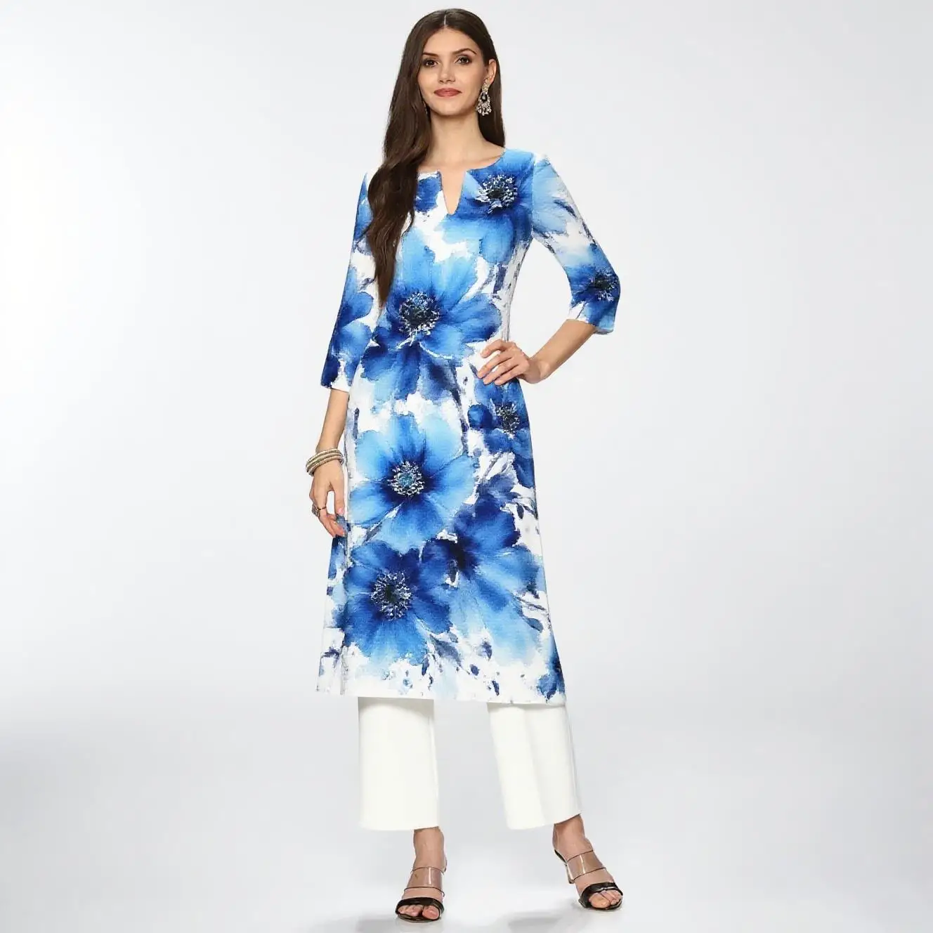 Abito musulmano Kurt Abito da donna alla moda ed elegante a tubo dritto casual girocollo con motivo floreale colorato Abiti Lunghi