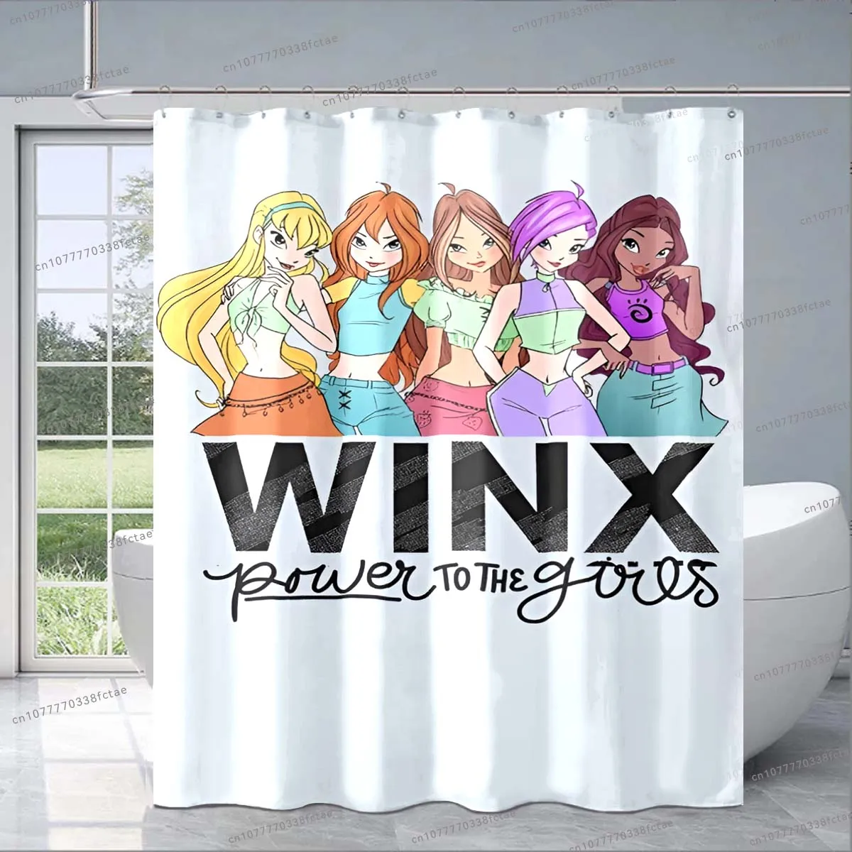 ม่านอาบน้ำอะนิเมะ Winx สีชมพูลายภาพยนตร์อนิเมะแบบคลาสสิกม่านห้องน้ำรูปการ์ตูนสำหรับเด็กตกแต่งแฟชั่นของขวัญสำหรับเด็ก