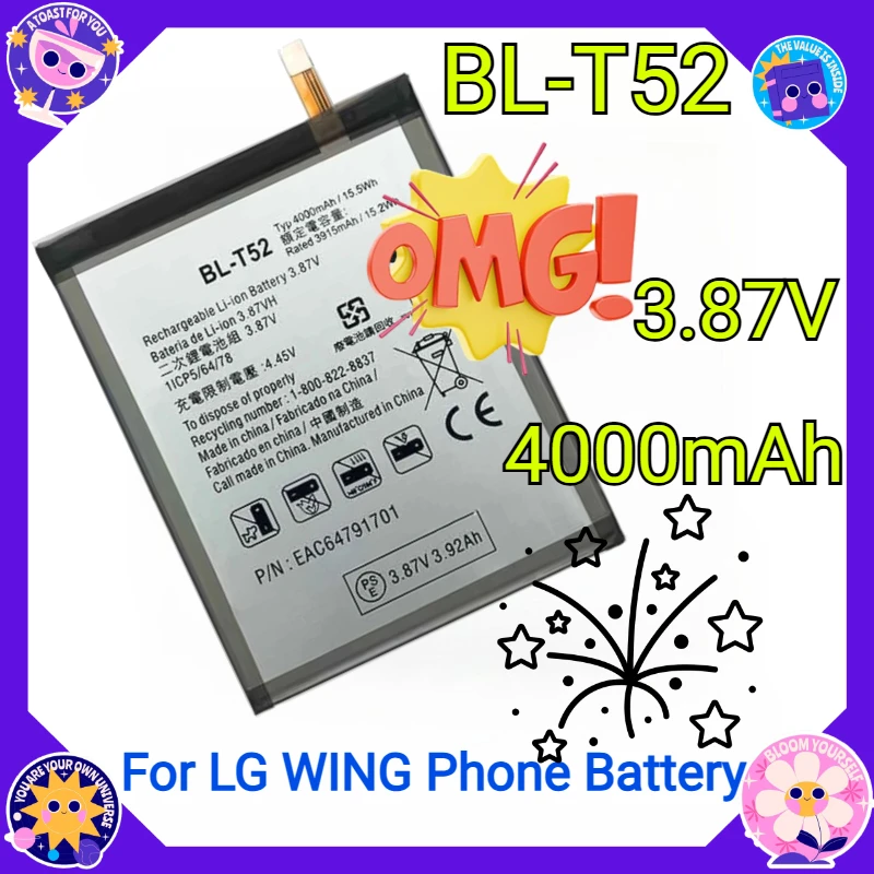 

New BL-T52 For LG WING Phone Battery New High Quality Replaceable BL-T52 3.8V 4000mAh High Quality BL-T52 Battery+Tools