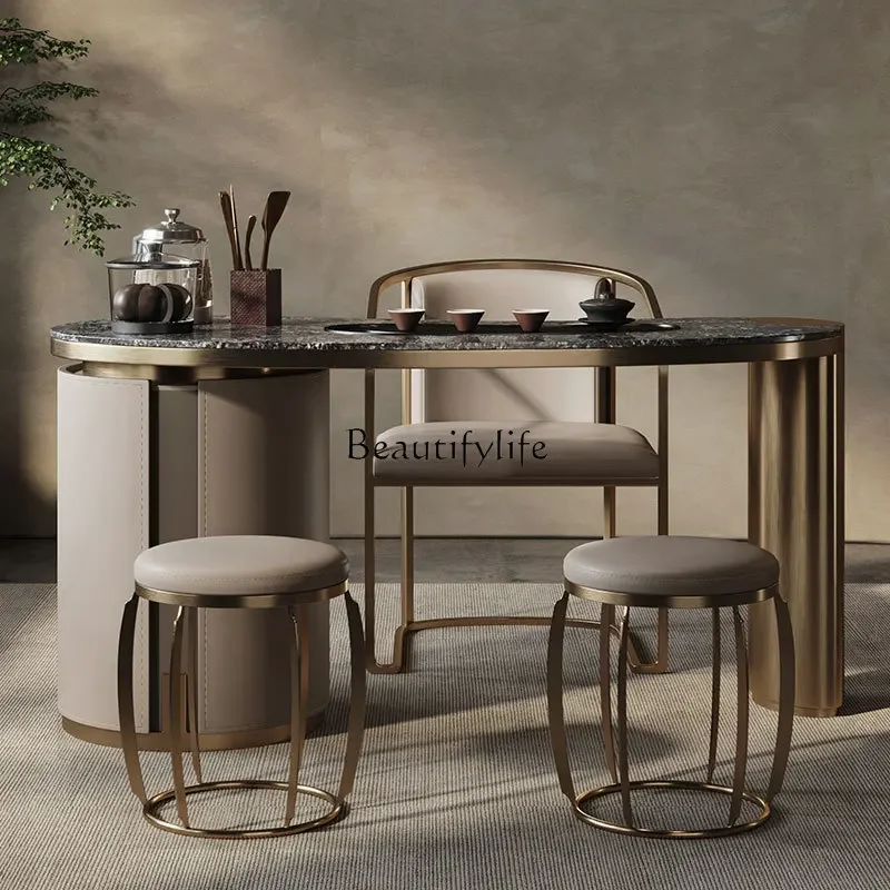 

5Office tea table Light luxury villa High-end simple modern rock slab tea table