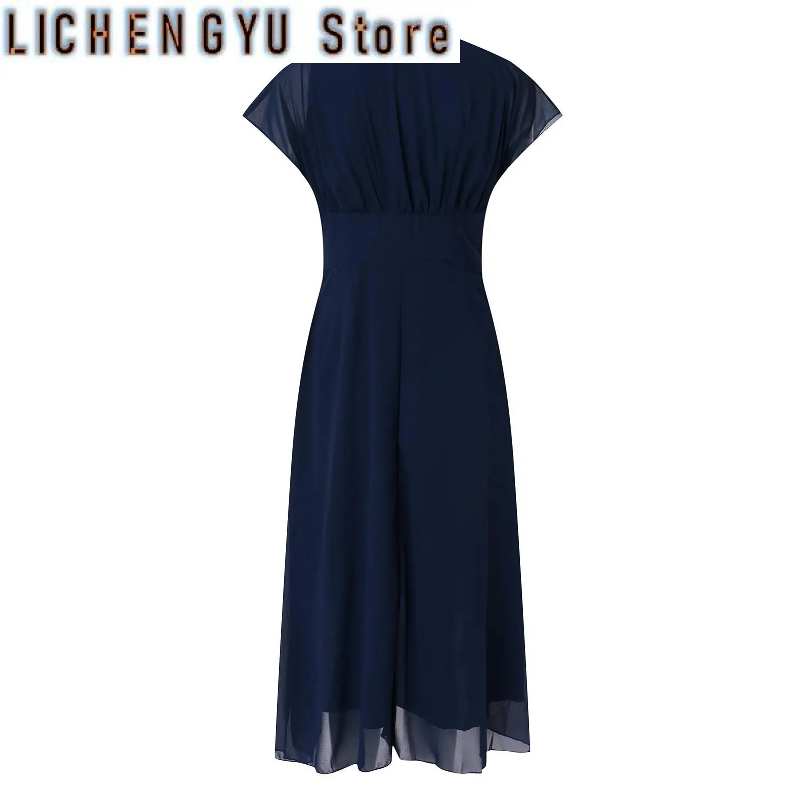 レディースドレスウェディングパーティーブライドメイドエレガントな V ネックシフォンドレススリムハイウエストフラッター薄手のメッシュスリーブロングドレス