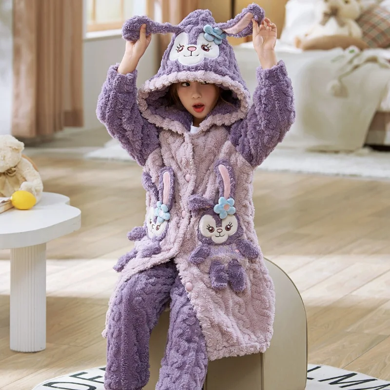 

Детский фланелевой пижамный комплект в стиле аниме Stellalou Linabell, утепленный модный новый теплый ночной халат с капюшоном, студенческая домашняя одежда