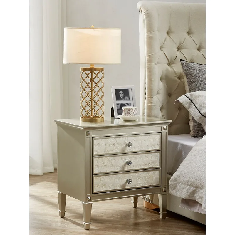 Modern simple shell bedside table Solid wood light luxury minimalist designer locker Bedroom natural shell bedside table