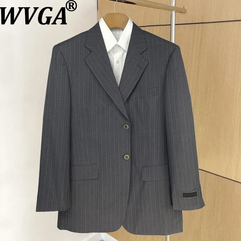 

WVGA Spring Autumn New Men Tide Wool Trendy Striped Blazer Niche Chic Casual Straight Suit Pants Two Pieces Set Ins Y2K W1575101